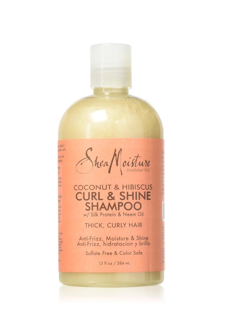 Shampoo - Coconut & Hibiscus Curl & Shine, Sulfate-Free Shampoo, Coconut Oil, Vitamin E, and Neem for Frizz Control, Curly Hair Products for Women, 13 Fl Oz Ea (Pack of 2)