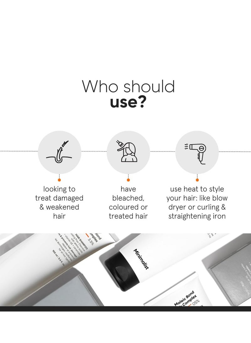 Minimalist Maleic Bond Repair Complex 3.5% Hair Shampoo with Ceramide, Coconut oil & Betaine | For Damaged & Frizzy Hair | For Women & Men | For All Hair Types | 100 ml (Pack of 1)
