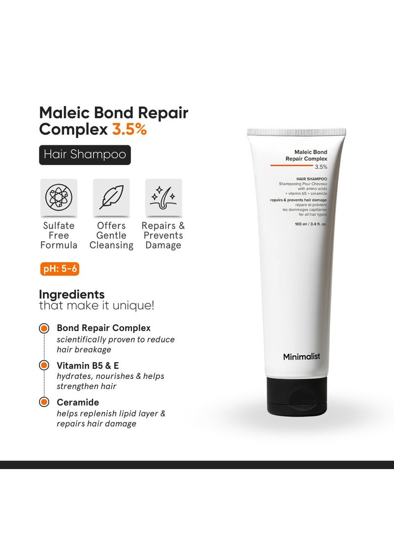 Minimalist Maleic Bond Repair Complex 3.5% Hair Shampoo with Ceramide, Coconut oil & Betaine | For Damaged & Frizzy Hair | For Women & Men | For All Hair Types | 100 ml (Pack of 1)