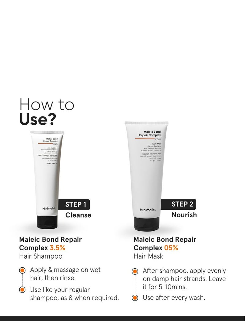 Minimalist Maleic Bond Repair Complex 3.5% Hair Shampoo with Ceramide, Coconut oil & Betaine | For Damaged & Frizzy Hair | For Women & Men | For All Hair Types | 100 ml (Pack of 1)