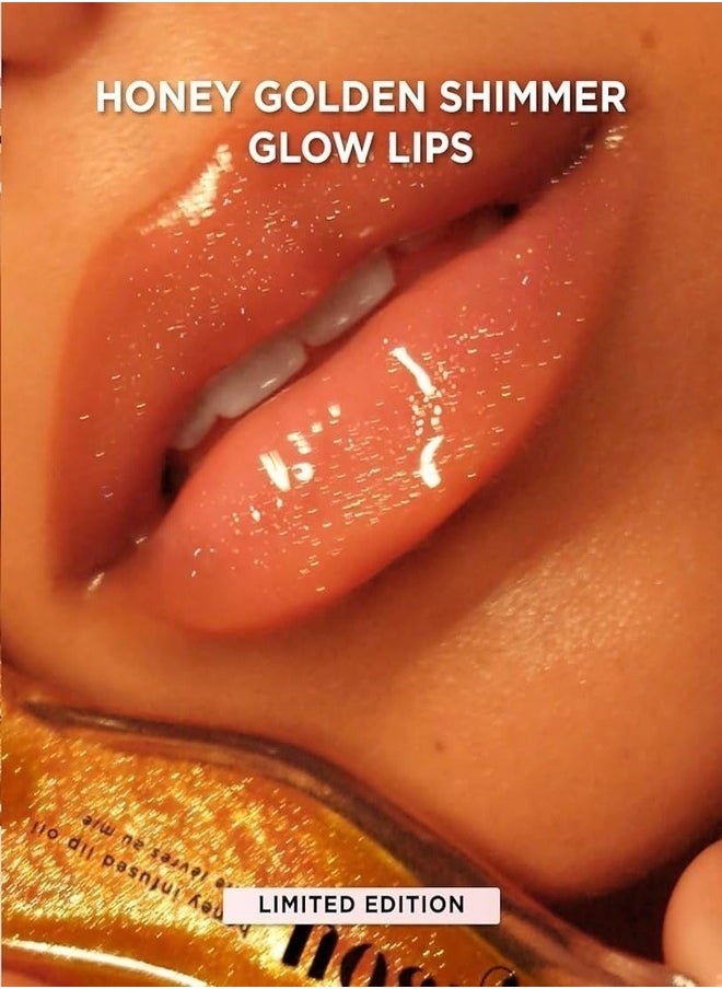 Gisou Golden Shimmer Glow Honey Infused Lip Oil - Hydrating, Nourishing, and Naturally Enhancing Formula for Luxurious Lips 0.27 oz 8 ml