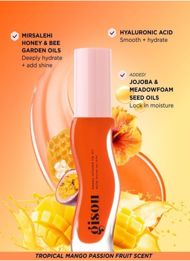 GISOU Honey Infused Lip Oil Mango Passion Punch | Hydrating Sheer Hot Coral Gloss - 8ml
