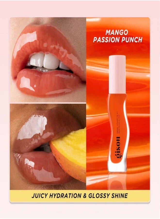 GISOU Honey Infused Lip Oil Mango Passion Punch | Hydrating Sheer Hot Coral Gloss - 8ml