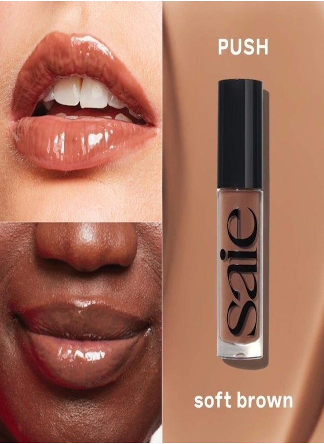 Saie   Glossy Bounce™  High Shine Lip Gloss -  Push - soft brown ,  Moisturizing Oil Infused, 5ml