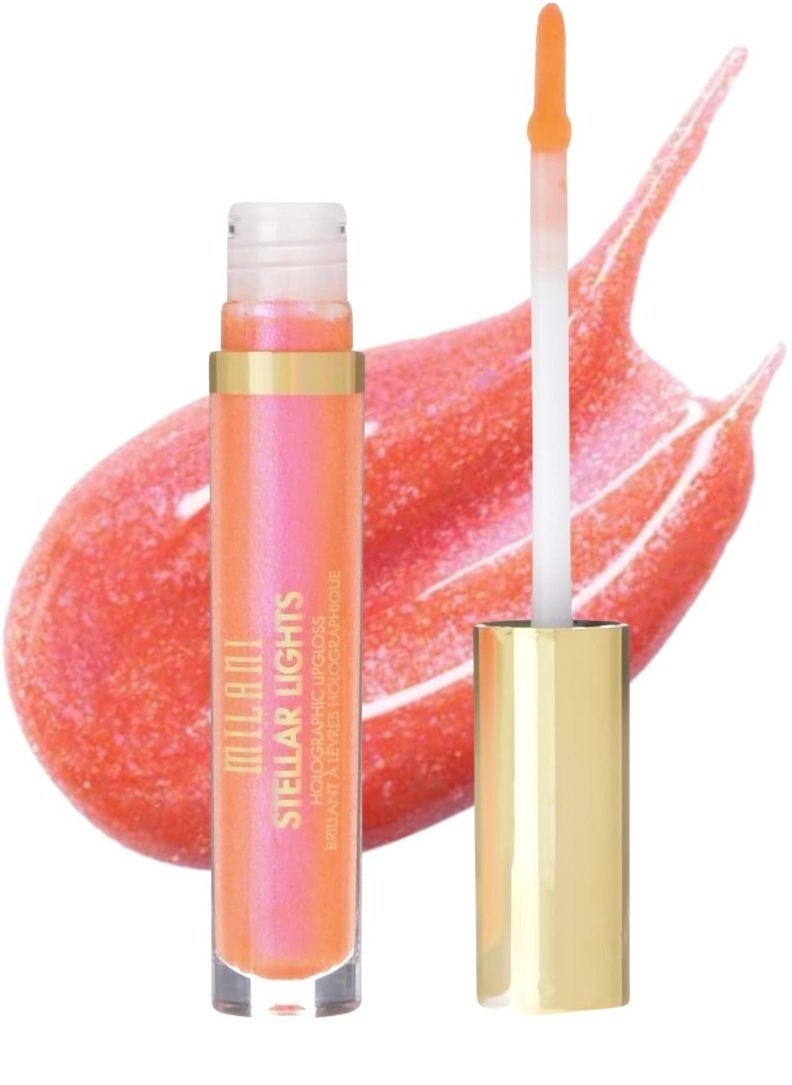 Milani Stellar Lights Holographic Lip Gloss #03 Luminous Peach – High-Shine, Multi-Dimensional Finish | Lightweight, Non-Sticky Formula | 6ml