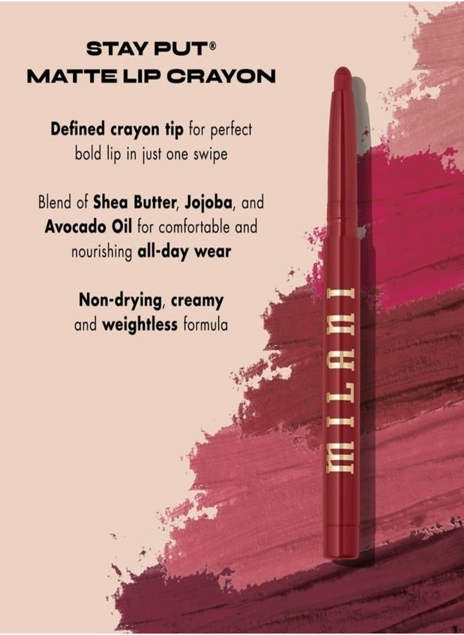 Milani Ludicrous Matte Lip Crayon Long Lasting Cream-to-Matte Lip Color, Matte Lip Color Stock With Glide-On Formula, Vegan & Cruelty-Free ( 120 Can't Even) 1.4g