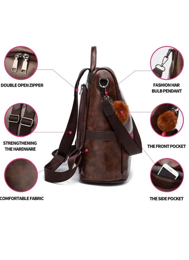 Anti-theft Casual Shoulder Backpack Fashion Ladies Satchel Bags - Brown