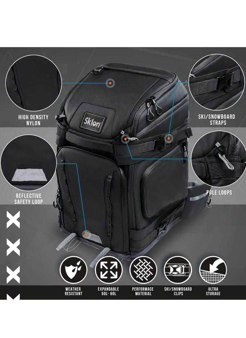 Waterproof Winter Sport Pack for Travel Allows You to Transport Your Skiing and Snowboarding Gear in StyleSki Boot Bag Backpack - 55-65 Liter Expansion