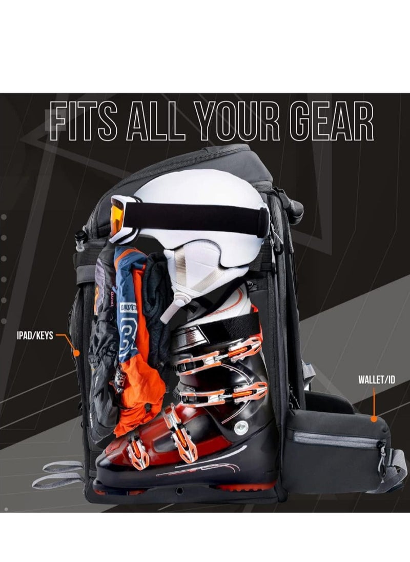 Waterproof Winter Sport Pack for Travel Allows You to Transport Your Skiing and Snowboarding Gear in StyleSki Boot Bag Backpack - 55-65 Liter Expansion