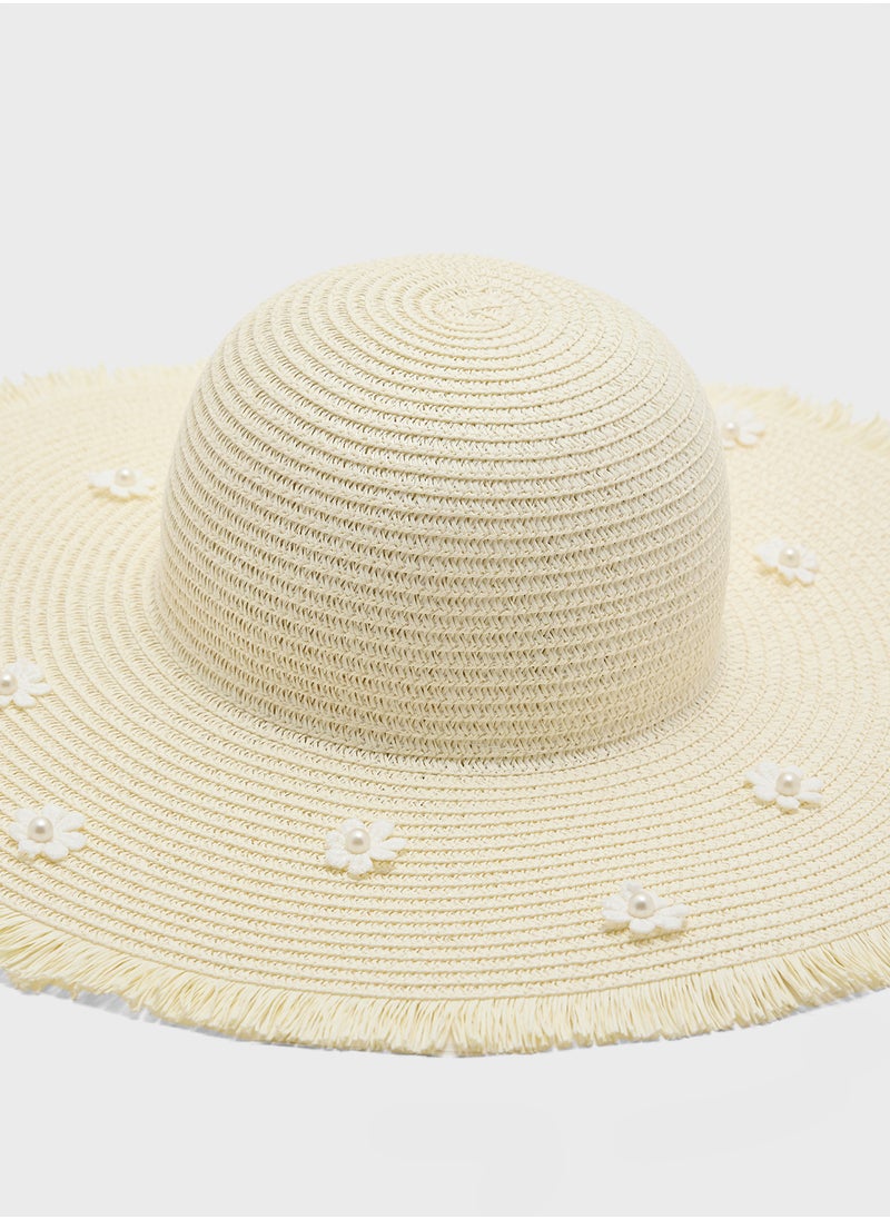 Floral Detail Wide Brim Hat