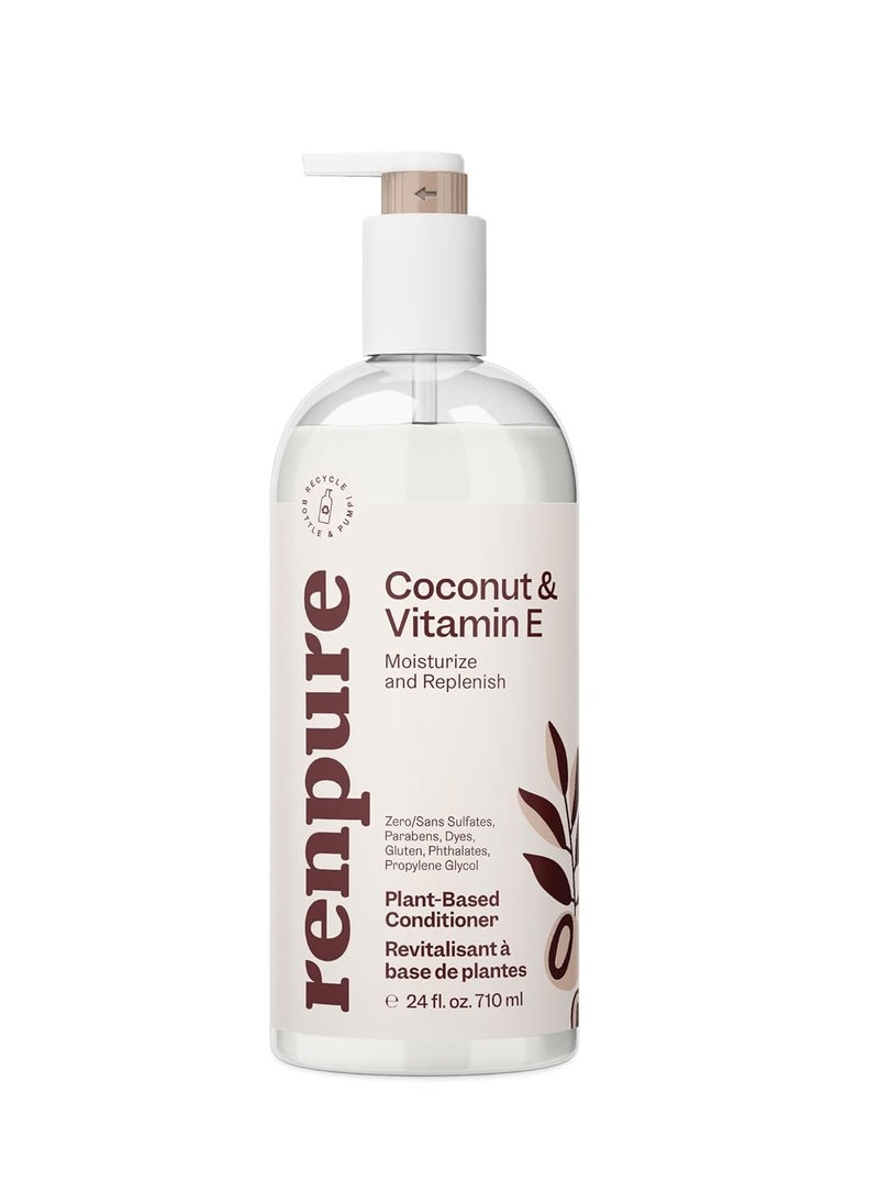 Renpure Plant Based Coconut and Vitamin E Moisturize and Replenish Conditioner - Ideal for Dry, Lifeless Hair - Leaves Hair Silky and Smooth - Paraben Free - Recyclable, Pump Bottle Design - 24 fl oz