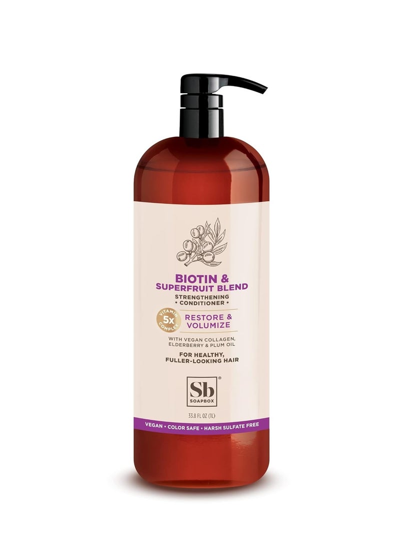 Soapbox Biotin & Collagen Super Fruit Conditioner for Thin, Fine, Thinning Hair | Volumizing & Softening Conditioner to Promote Hair Growth, Strength, Fullness, 1 Liter Pump Bottle