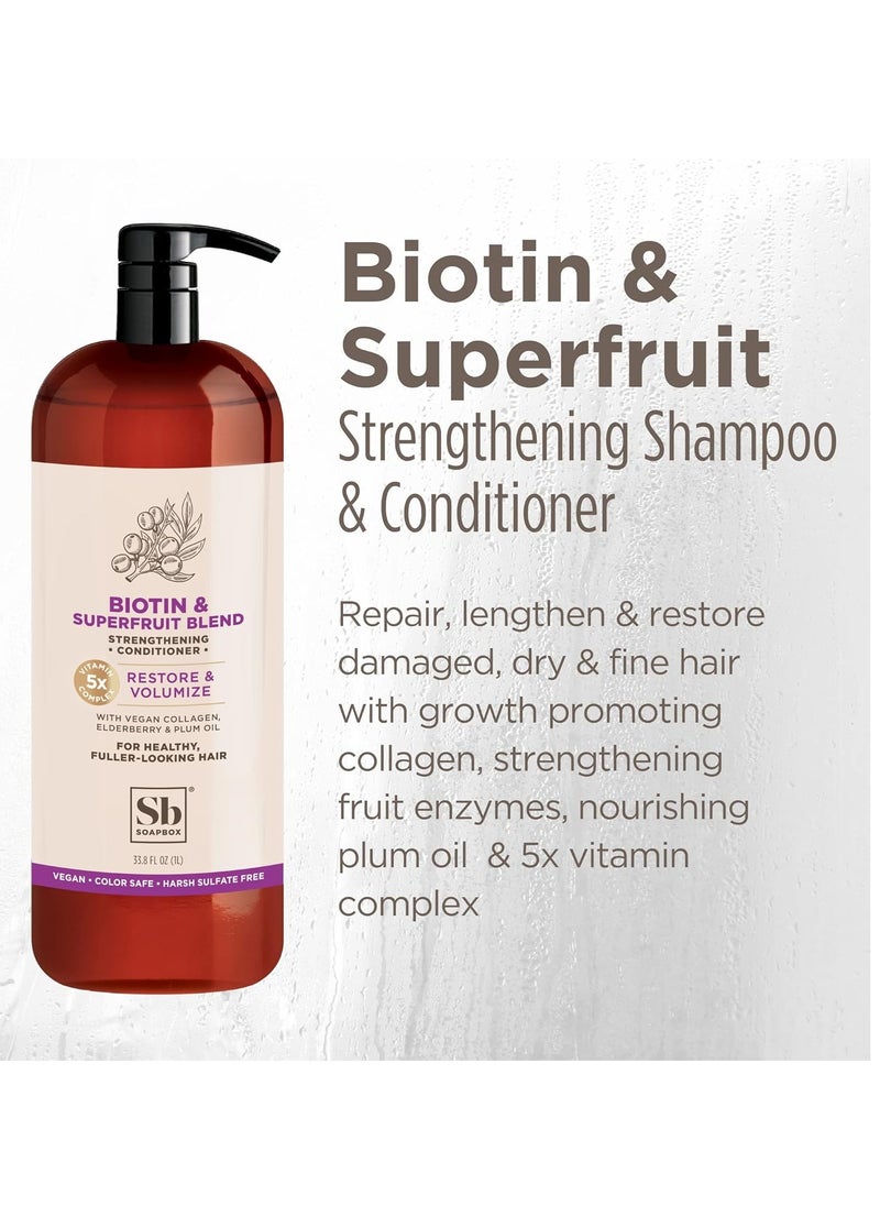 Soapbox Biotin & Collagen Super Fruit Conditioner for Thin, Fine, Thinning Hair | Volumizing & Softening Conditioner to Promote Hair Growth, Strength, Fullness, 1 Liter Pump Bottle