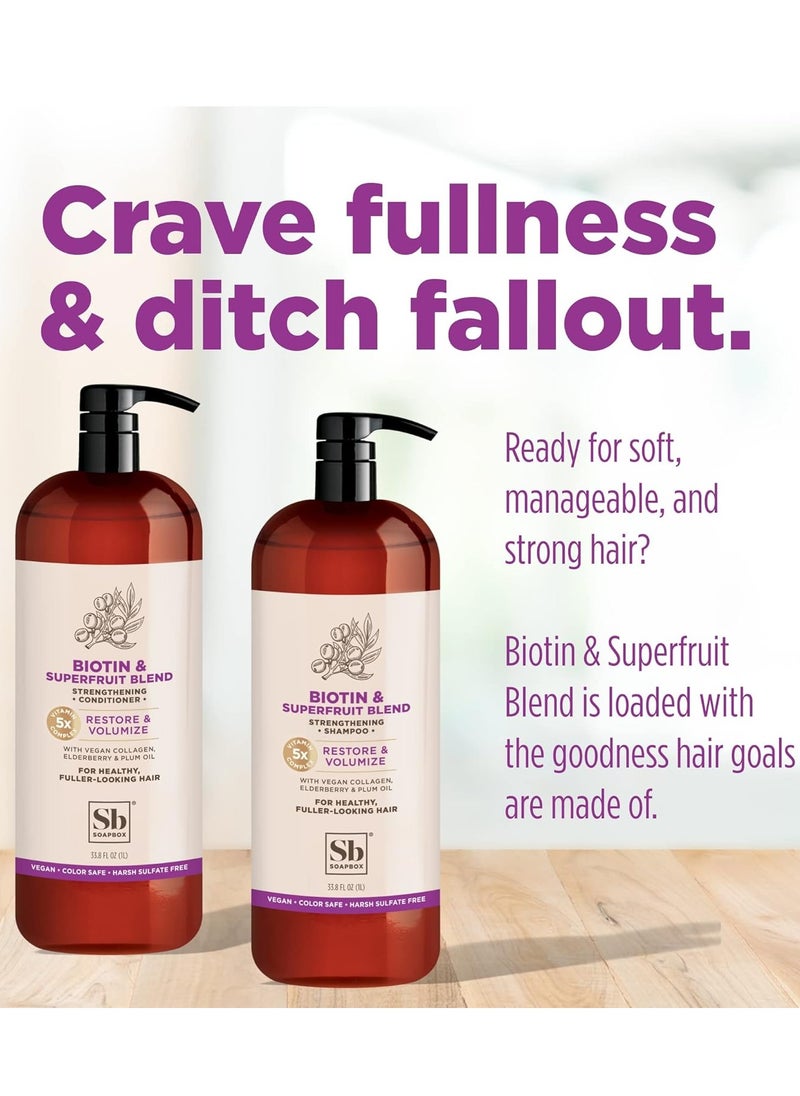 Soapbox Biotin & Collagen Super Fruit Conditioner for Thin, Fine, Thinning Hair | Volumizing & Softening Conditioner to Promote Hair Growth, Strength, Fullness, 1 Liter Pump Bottle