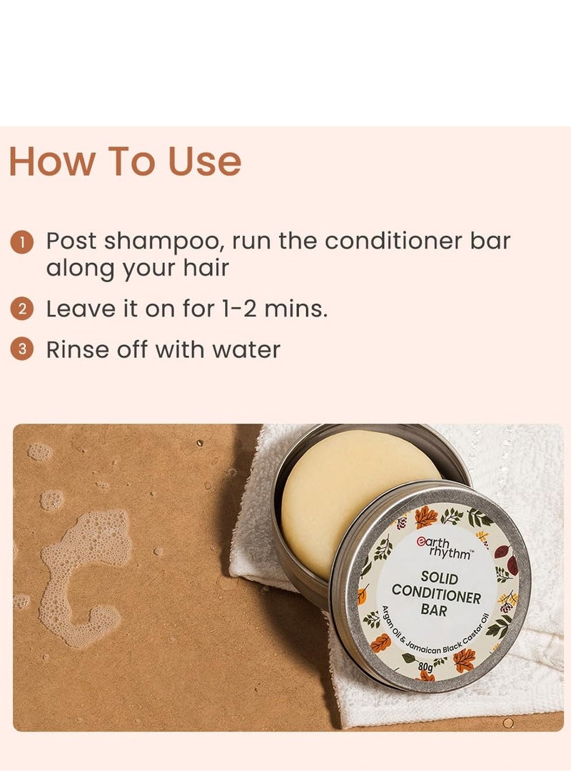 Earth Rhythm Argan Conditioner Bar, | Deep Conditions Hair, Balance Scalp pH levels, Prevent Dryness, Boost Shine, Certified Natural, Plastic Free - 80g