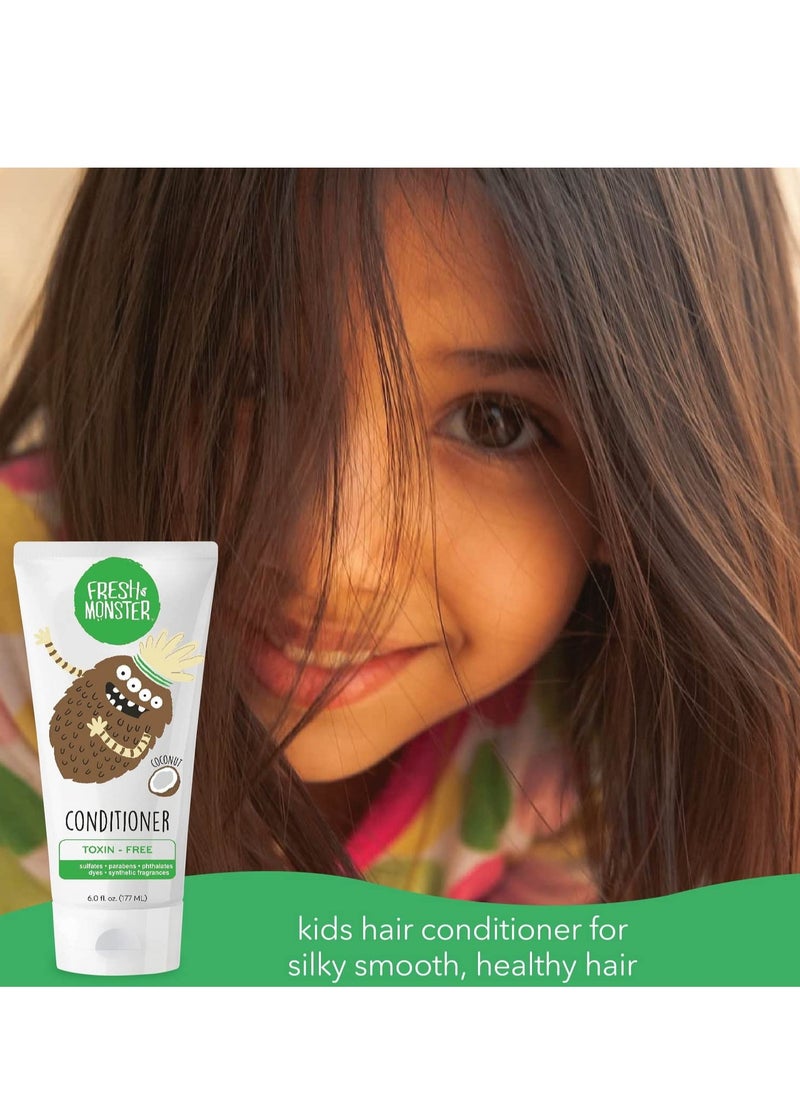 Fresh Monster Kids Hair Conditioner, Toxin-Free, Hypoallergenic & Natural, Hair Conditioner for Kids, Coconut (2 Pack, 6oz/each)