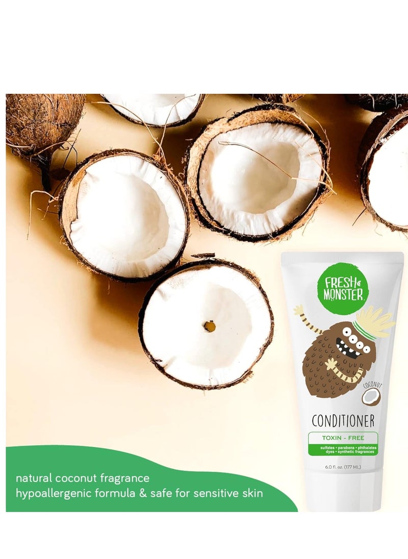 Fresh Monster Kids Hair Conditioner, Toxin-Free, Hypoallergenic & Natural, Hair Conditioner for Kids, Coconut (2 Pack, 6oz/each)