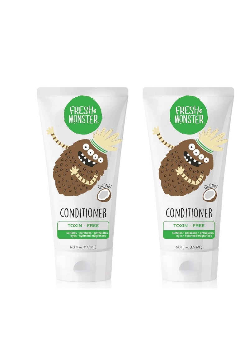 Fresh Monster Kids Hair Conditioner, Toxin-Free, Hypoallergenic & Natural, Hair Conditioner for Kids, Coconut (2 Pack, 6oz/each)