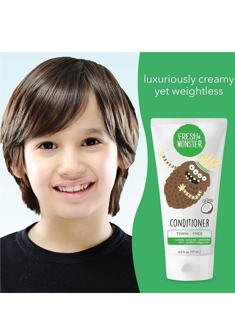 Fresh Monster Kids Hair Conditioner, Toxin-Free, Hypoallergenic & Natural, Hair Conditioner for Kids, Coconut (2 Pack, 6oz/each)