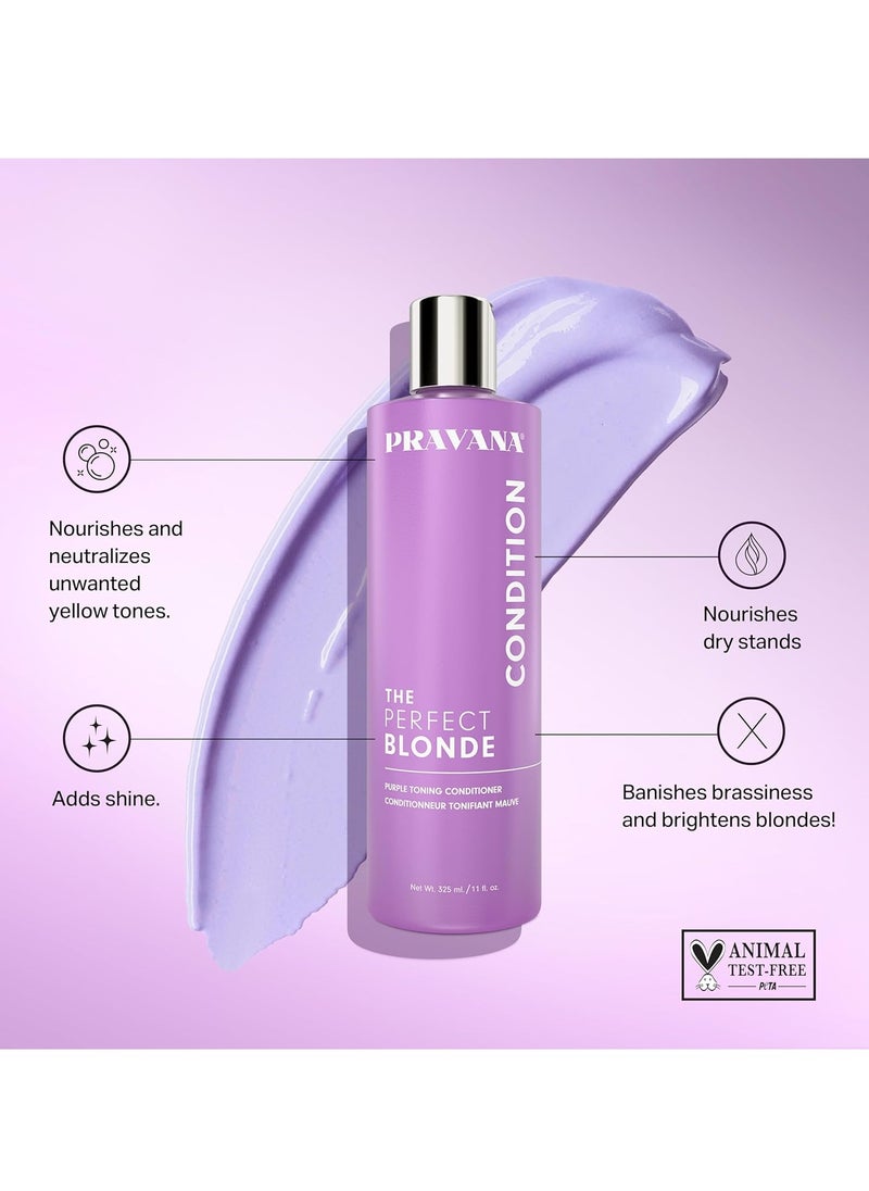 PRAVANA The Perfect Blonde Purple Toning Conditioner | Neutralizes Brassy, Yellow Tones | For Color-Treated Hair | Adds Strength, Shine, Elasticity