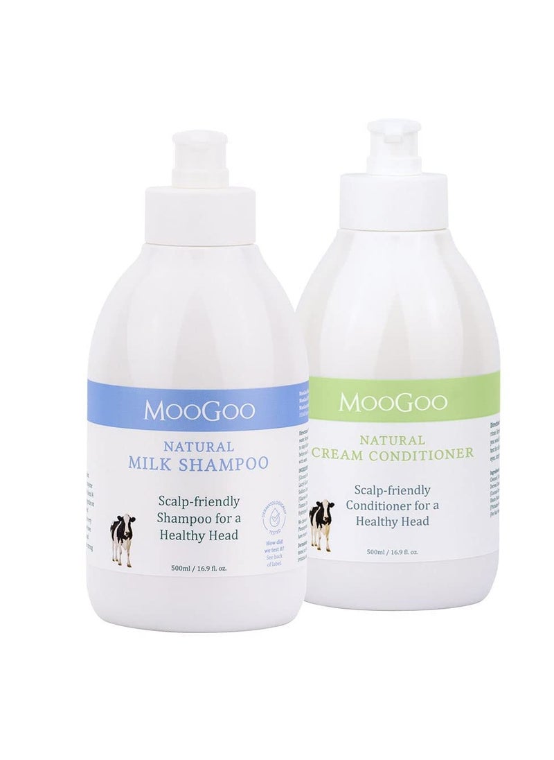 MooGoo Natural Milk Shampoo & Cream Conditioner Pack - For Itchy, Dry, Eczema, Psoriasis & Dandruff Prone Scalps – SLS, Silicone, Sulfate & Paraben Free - Natural & Gentle Formula – 2x 500ml