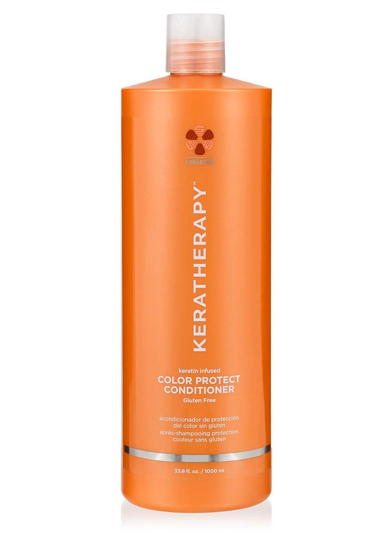 KERATHERAPY Keratin Infused Color Protect Conditioner, 33.8 fl. oz., 1000 ml - Gluten Free Color Protecting Conditioner for Color Treated Hair with Kerabond Technology, Red Raspberry Oil, Omega 3 & 6