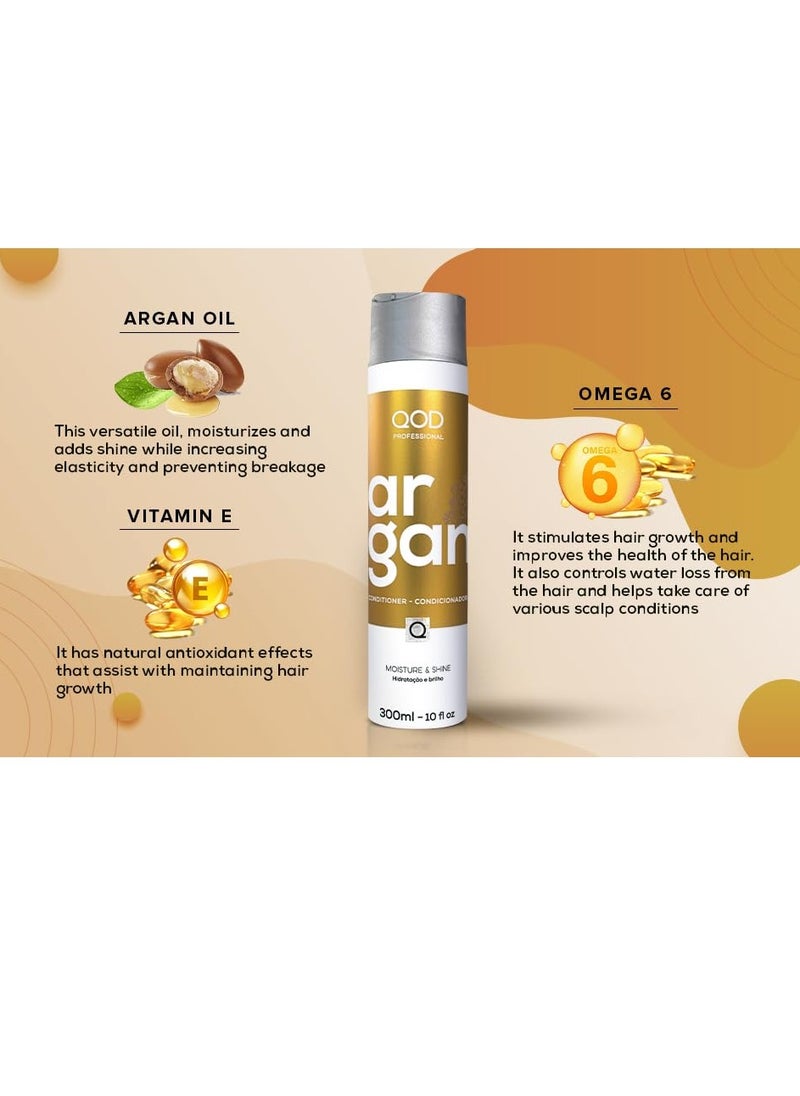 QoD ARGAN CONDITIONER 300ML-10fl oz - SHINE AND SOFTNESS/HAIR TYPE: DRY, DAMAGED, FRIZZY AND DULL/FREE OF SALT AND SULFATE / WITH SILICONES AND ARGAN OIL
