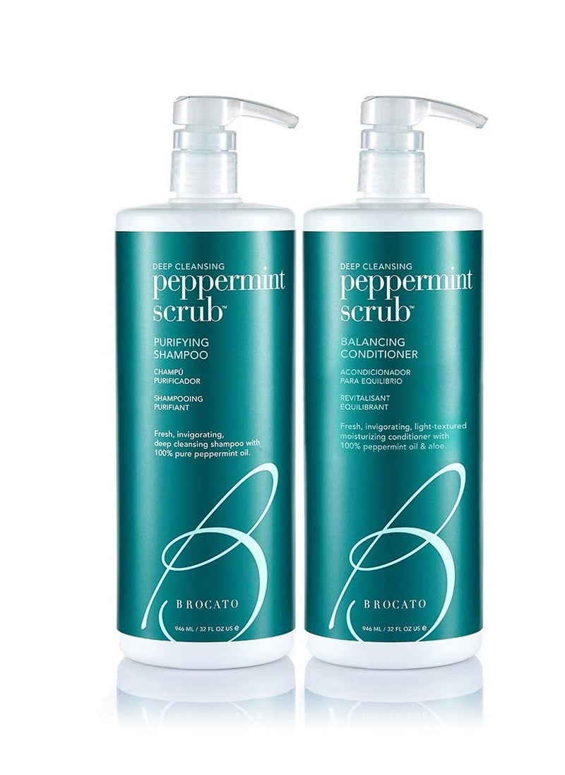 Brocato Peppermint Scrub Shampoo and Conditioner Liter Duo, 32oz Each | Fresh, Invigorating, Cleaning & Moisturizing | Pure Peppermint Oil For All Hair Styles