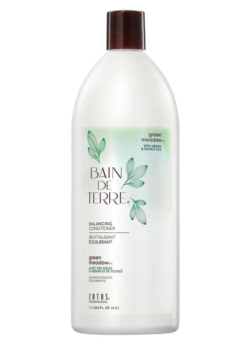 Bain de Terre Green Meadow Balancing Conditioner, Gentle Moisture Balance for Soft, Silky & Bouncy Hair with Argan & Monoi Oils, Paraben-free, Color-Safe, Vegan (2 sizes)