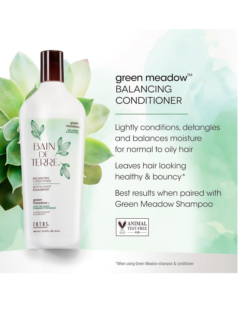 Bain de Terre Green Meadow Balancing Conditioner, Gentle Moisture Balance for Soft, Silky & Bouncy Hair with Argan & Monoi Oils, Paraben-free, Color-Safe, Vegan (2 sizes)