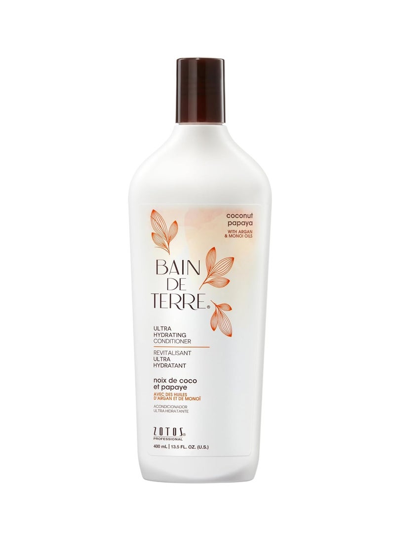 Bain de Terre Coconut Papaya Ultra Hydrating Conditioner, Moisture Quench for Dry, Damaged Hair, with Argan & Monoi Oils, Paraben-Free, Color-Safe, Vegan