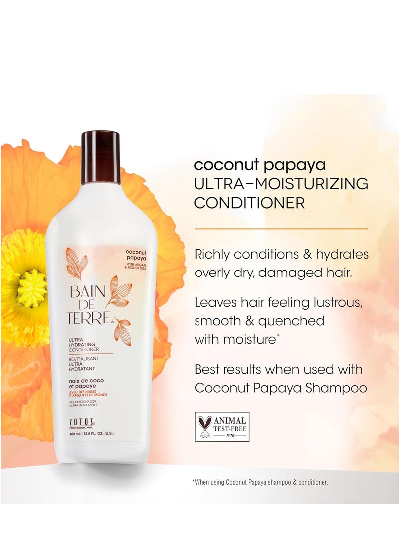 Bain de Terre Coconut Papaya Ultra Hydrating Conditioner, Moisture Quench for Dry, Damaged Hair, with Argan & Monoi Oils, Paraben-Free, Color-Safe, Vegan