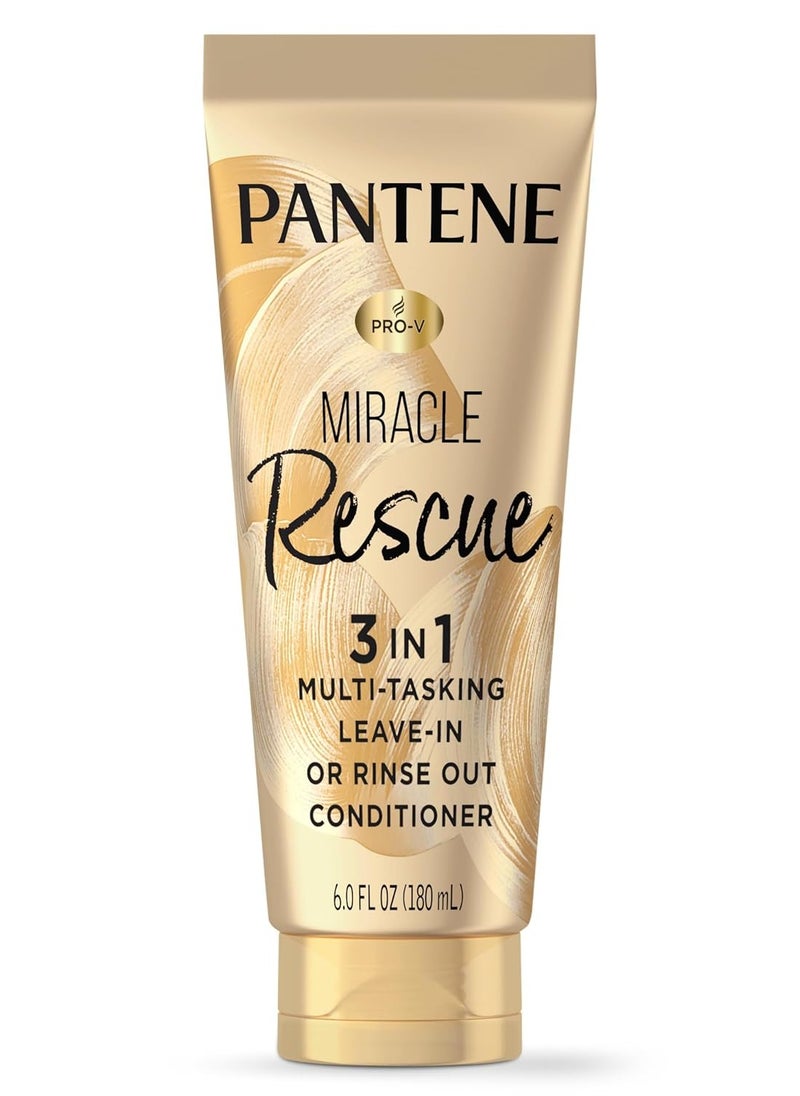 Pantene Miracle Rescue 3 in 1 Leave In Conditioner, Rinse off Conditioner, Heat Protectant for Hair, Detangler, Anti Frizz, Moisturizing, For All Hair Types, Safe for Color Treated Hair, 6.0 fl oz