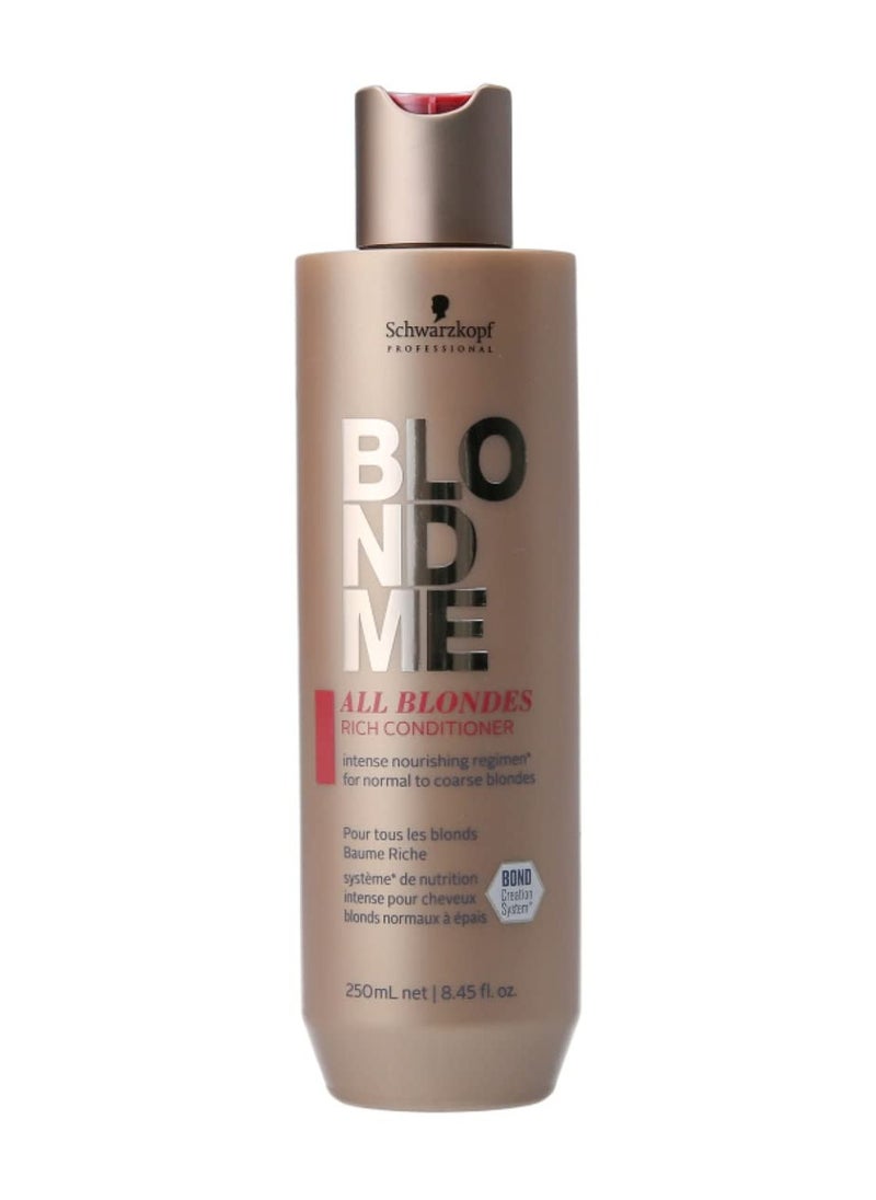 BLONDME All Blondes Rich Conditioner – Nourishing Daily Treatment – Strength, Elasticity and Shine for Normal to Coarse Color Treated and Natural Blonde Hair, 250 ml