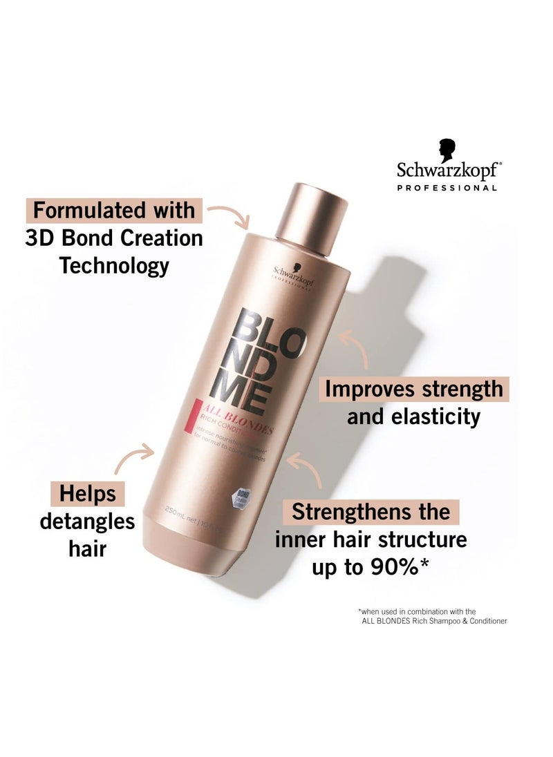 BLONDME All Blondes Rich Conditioner – Nourishing Daily Treatment – Strength, Elasticity and Shine for Normal to Coarse Color Treated and Natural Blonde Hair, 250 ml