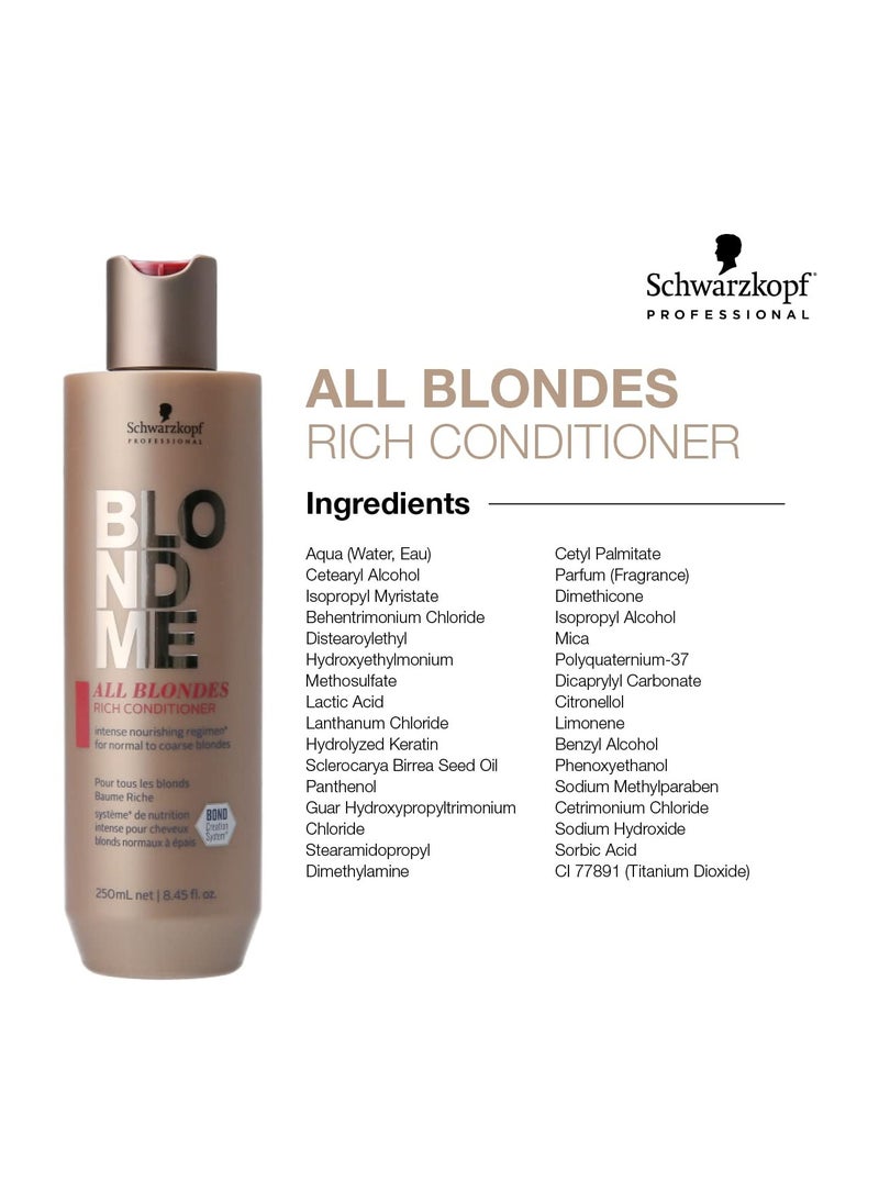 BLONDME All Blondes Rich Conditioner – Nourishing Daily Treatment – Strength, Elasticity and Shine for Normal to Coarse Color Treated and Natural Blonde Hair, 250 ml