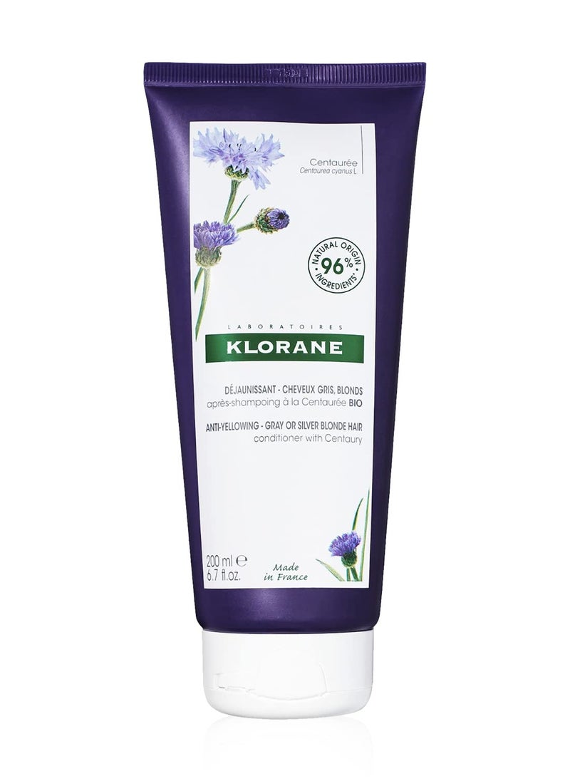Klorane Plant-Based Purple Conditioner with Centaury, Brightens Blonde, Platinum, Silver, Gray or White Hair, Neutralizes Unwanted Yellow and Copper Tones, Paraben, Silicone and Sulfate Free, 6.7 fl.oz.