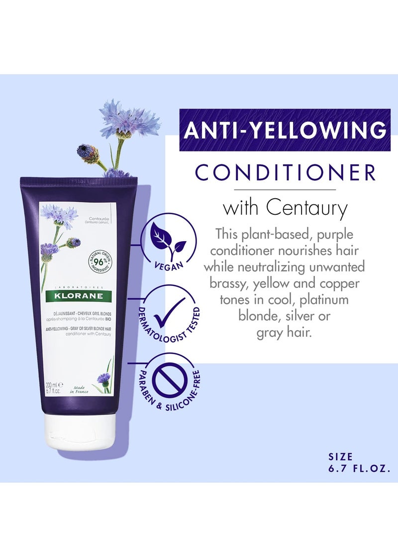 Klorane Plant-Based Purple Conditioner with Centaury, Brightens Blonde, Platinum, Silver, Gray or White Hair, Neutralizes Unwanted Yellow and Copper Tones, Paraben, Silicone and Sulfate Free, 6.7 fl.oz.