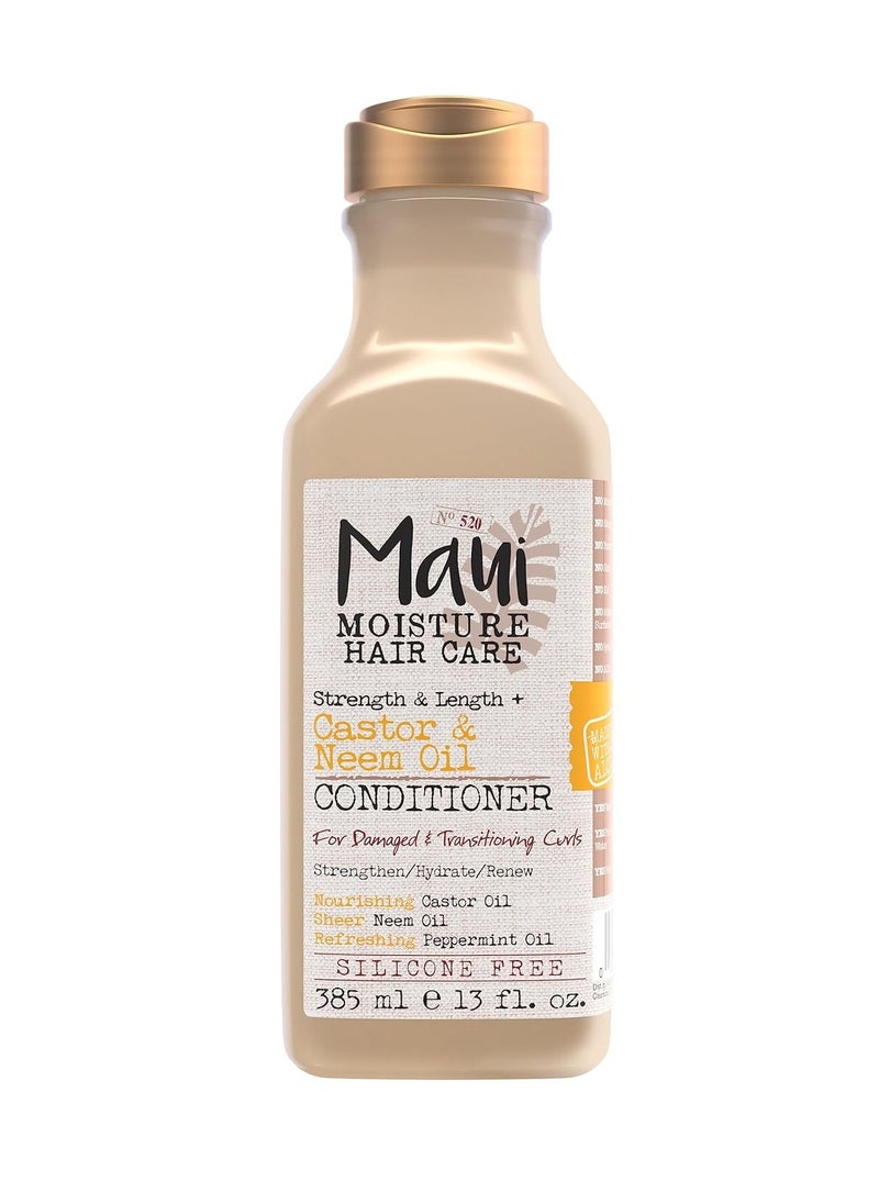 Maui Moisture Strength & Length + Castor & Neem Oil Conditioner, Curly Hair Product for Dry, Damaged Hair, 13 Fl Oz