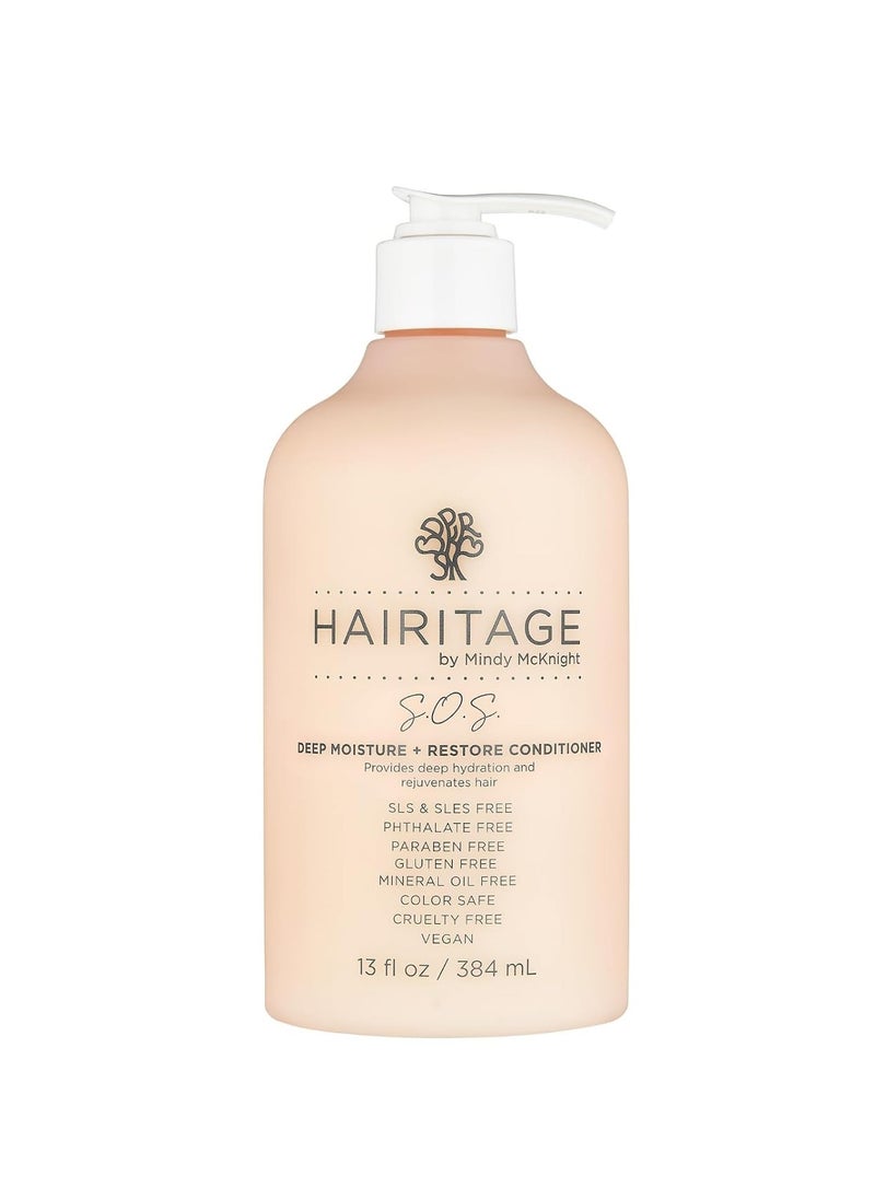 Hairitage Deep Moisture & Restore Deep Conditioner with Safflower Oil for Dry, Thick Hair - Hydrating - for Coily + Curly + Wavy Hair Types - Vegan for Women + Men, 13 fl. oz.