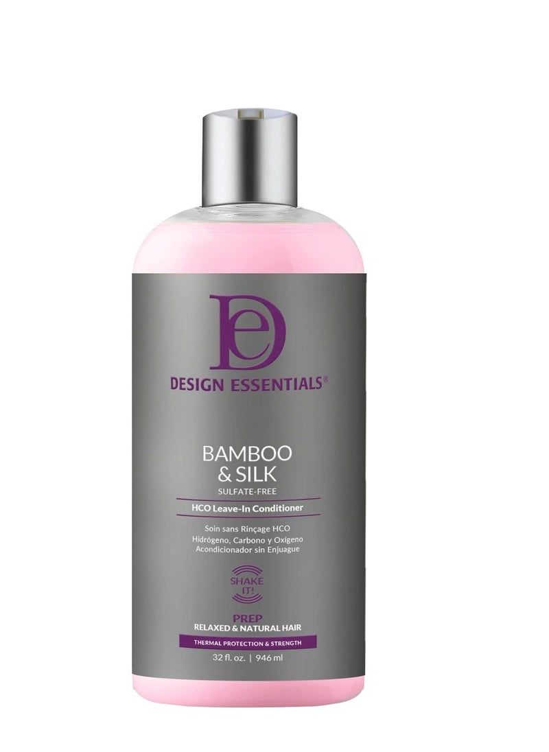 Design Essentials Bamboo & Silk HCO Leave-In Conditioner for Thermal Protection and Strength, 32 Fl Oz., Pink