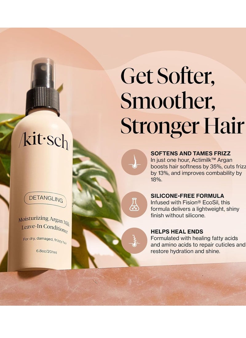 Kitsch Argan Milk Leave-In Conditioner - Hydrating & Nourishing Hair Treatment, Sulfate-Free Frizz Control Spray, Enhances Shine & Softness, Lightweight, Non-Greasy Formula for All Hair Types - 6.8oz