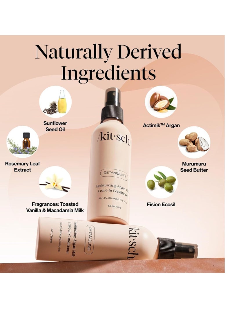 Kitsch Argan Milk Leave-In Conditioner - Hydrating & Nourishing Hair Treatment, Sulfate-Free Frizz Control Spray, Enhances Shine & Softness, Lightweight, Non-Greasy Formula for All Hair Types - 6.8oz