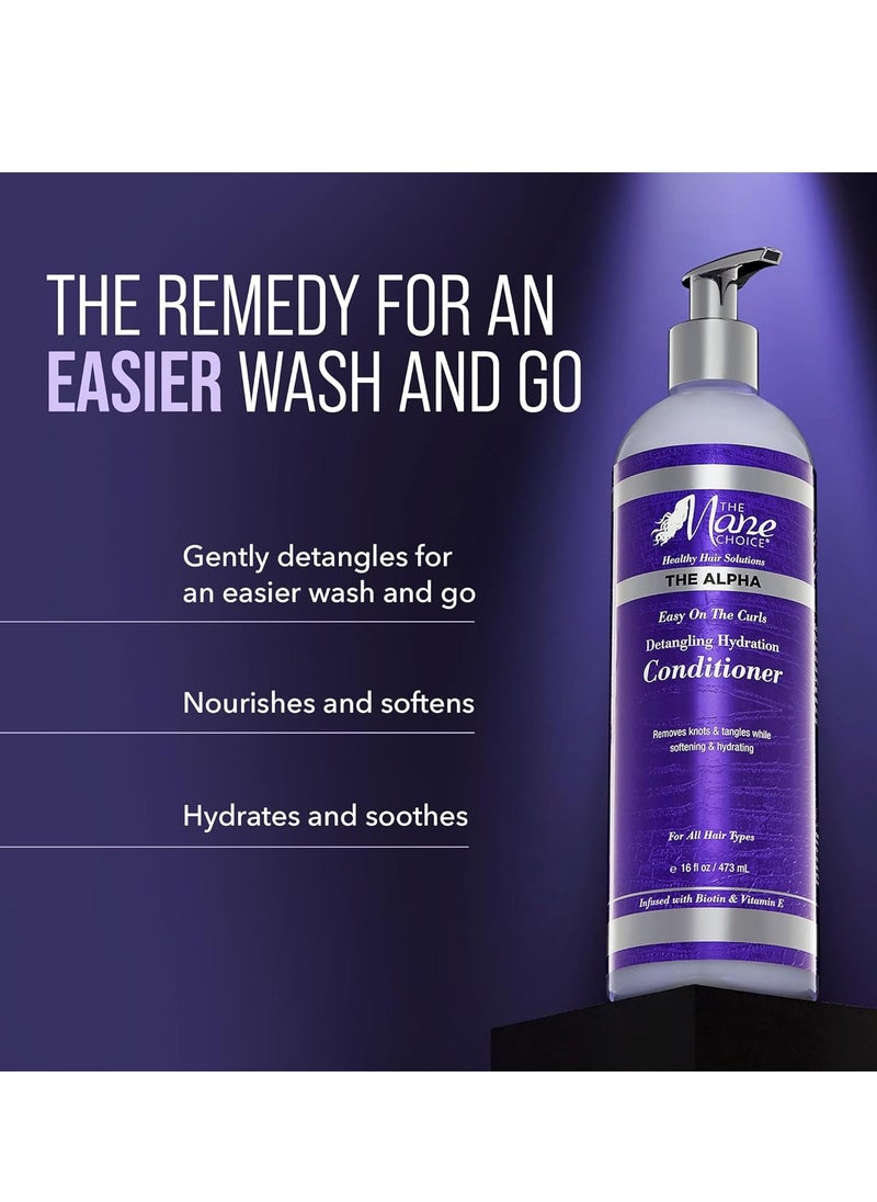 The Mane Choice The Alpha Easy On The Curls Hydration Curly Hair Conditioner, Nourishing Detangling Conditioner Enriched with Biotin & Vitamin E, Sulfate & Paraben-Free, 16 oz