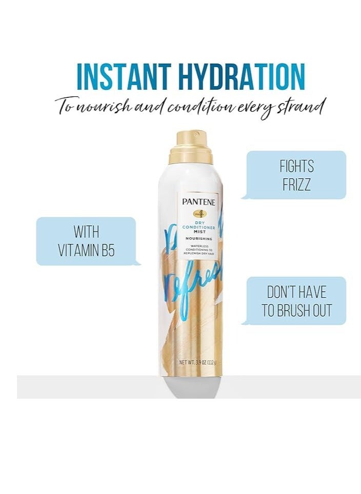 Pantene Dry Conditioner Mist Spray for Hair, 3.9oz, Blue - Instant Hydration and Frizz Control with Vitamin B5, Safe for Color Treated Hair, Pro-V Refresh