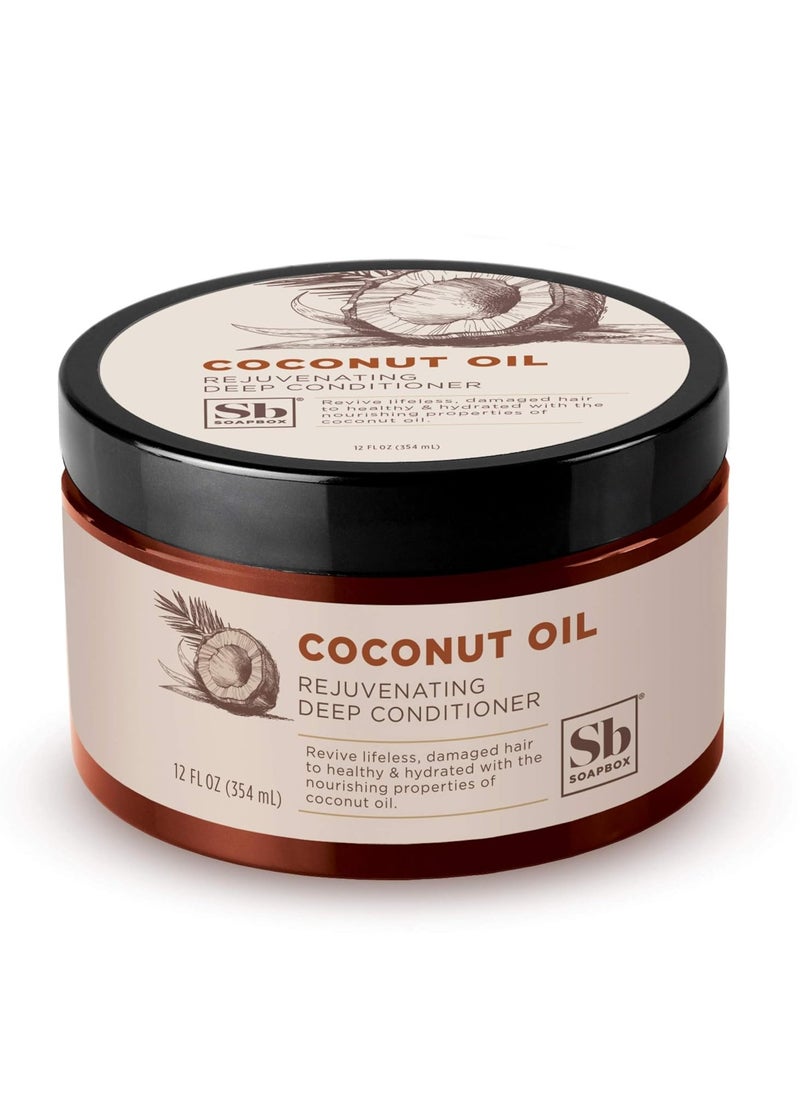 Soapbox Deep Conditioner, Hydrating & Rejuvenating Coconut Oil Treatment for Natural, Curly, Dry or Damaged Hair, Vegan Conditioner Sulfate, Paraben & Cruelty & Silicone Free, 12 Fl Oz