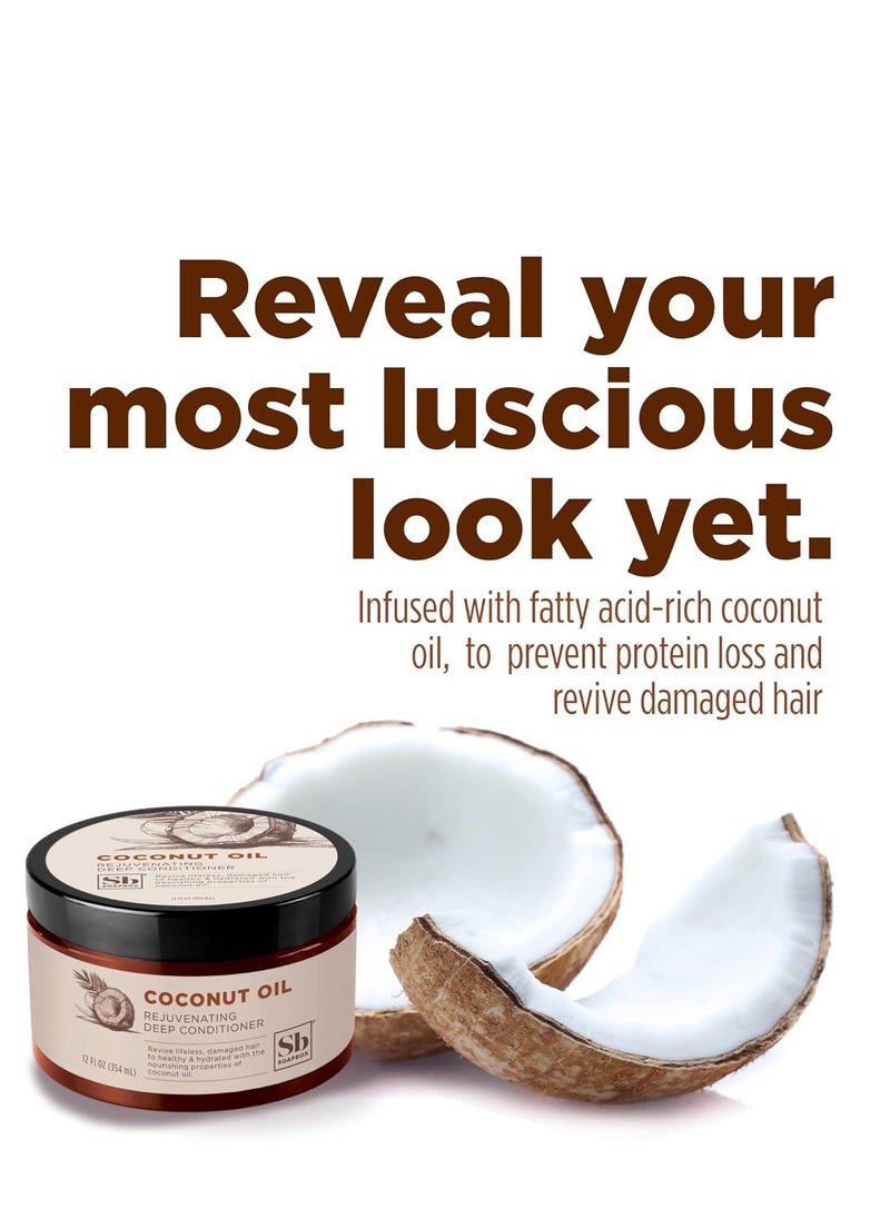 Soapbox Deep Conditioner, Hydrating & Rejuvenating Coconut Oil Treatment for Natural, Curly, Dry or Damaged Hair, Vegan Conditioner Sulfate, Paraben & Cruelty & Silicone Free, 12 Fl Oz