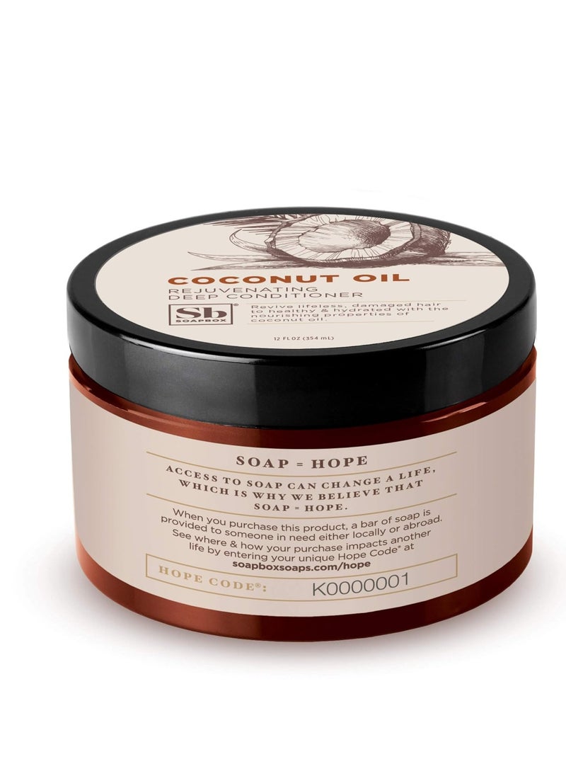 Soapbox Deep Conditioner, Hydrating & Rejuvenating Coconut Oil Treatment for Natural, Curly, Dry or Damaged Hair, Vegan Conditioner Sulfate, Paraben & Cruelty & Silicone Free, 12 Fl Oz