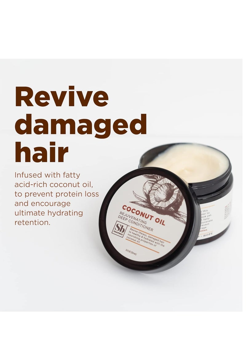 Soapbox Deep Conditioner, Hydrating & Rejuvenating Coconut Oil Treatment for Natural, Curly, Dry or Damaged Hair, Vegan Conditioner Sulfate, Paraben & Cruelty & Silicone Free, 12 Fl Oz