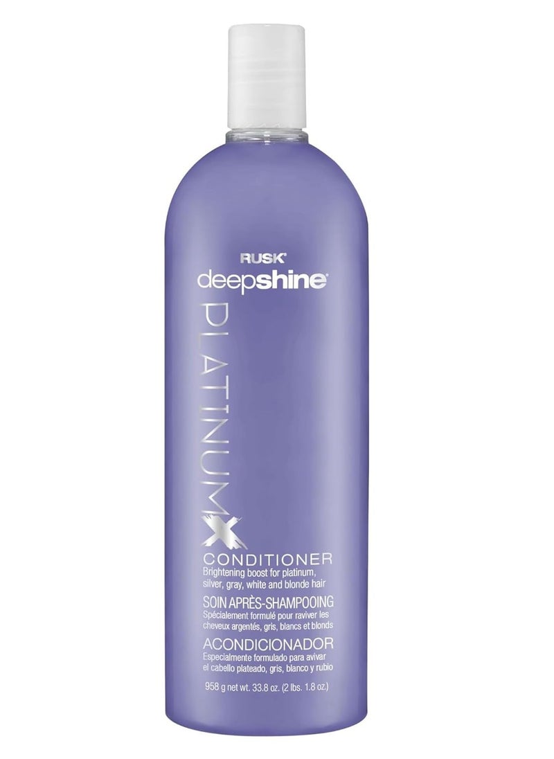RUSK Deepshine PlatinumX Conditioner, Eliminates Brassiness, Brightening Boost for Platinum, Silver, Gray, White, and Blonde Hair, 33.8 oz.